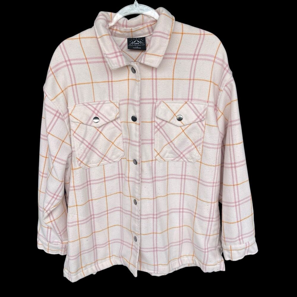 HFX Flannel Shirt Womens Large Snap Front Plaid Casual Outdoor Wool Blend